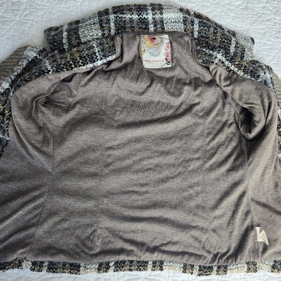 Free People Plaid Buckle Brown Cardigan Sweater Jacket Shabby Chic - Picture 12 of 16